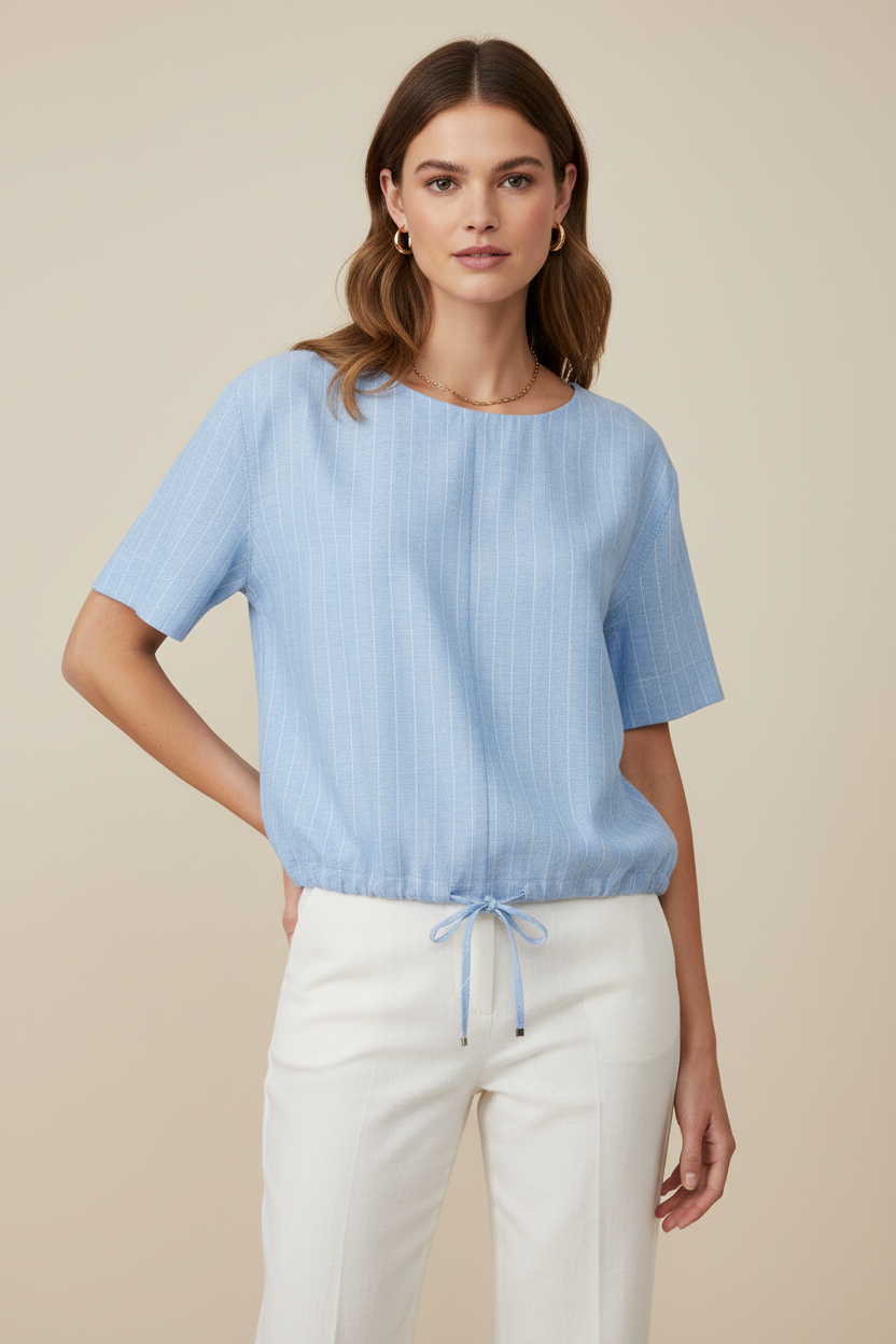 Red Button Skyler Leinen/Viskose Pinstripe Oberteil Blau