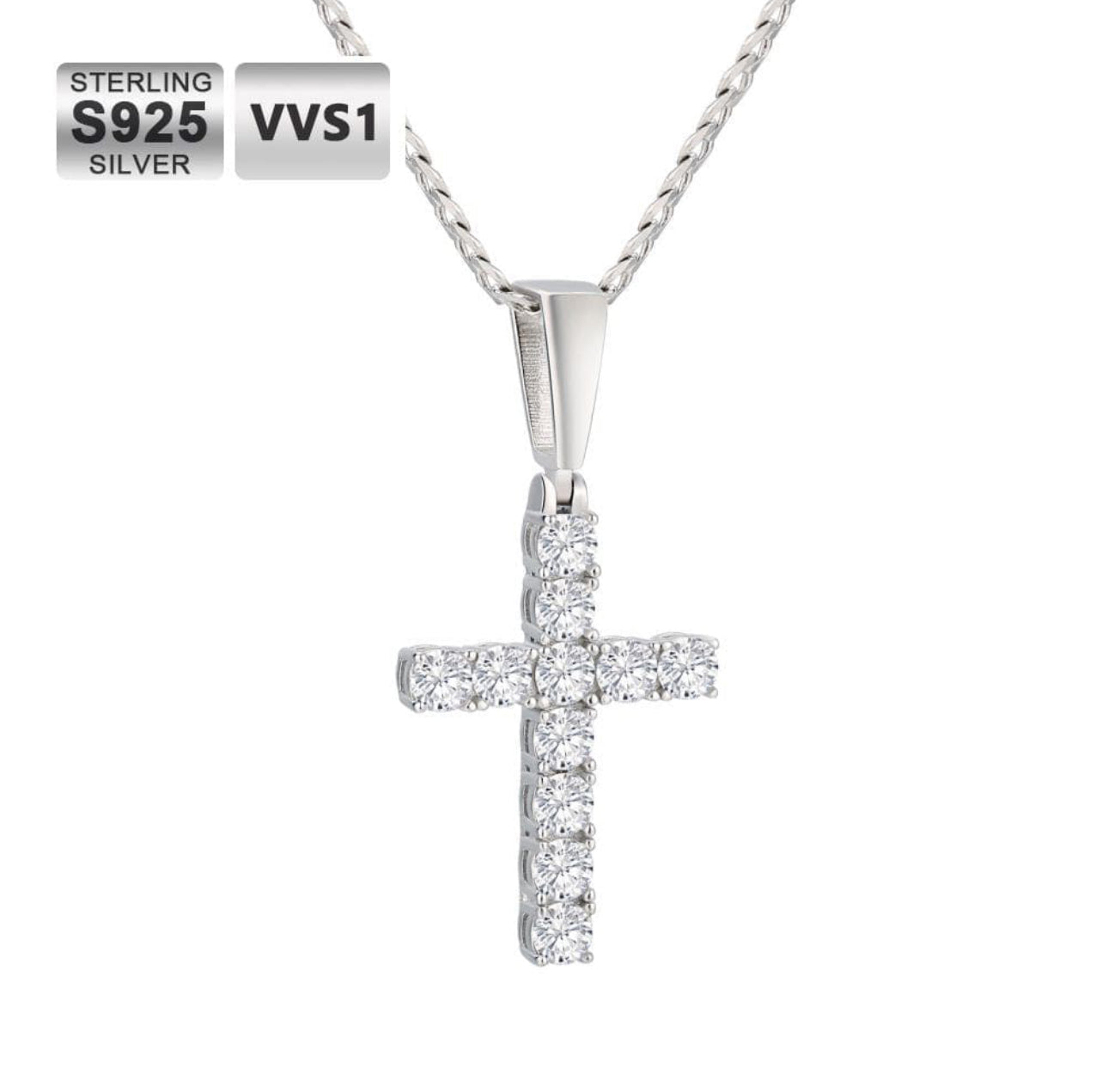 Kreuz Kette 925 Silber mit Moissanite