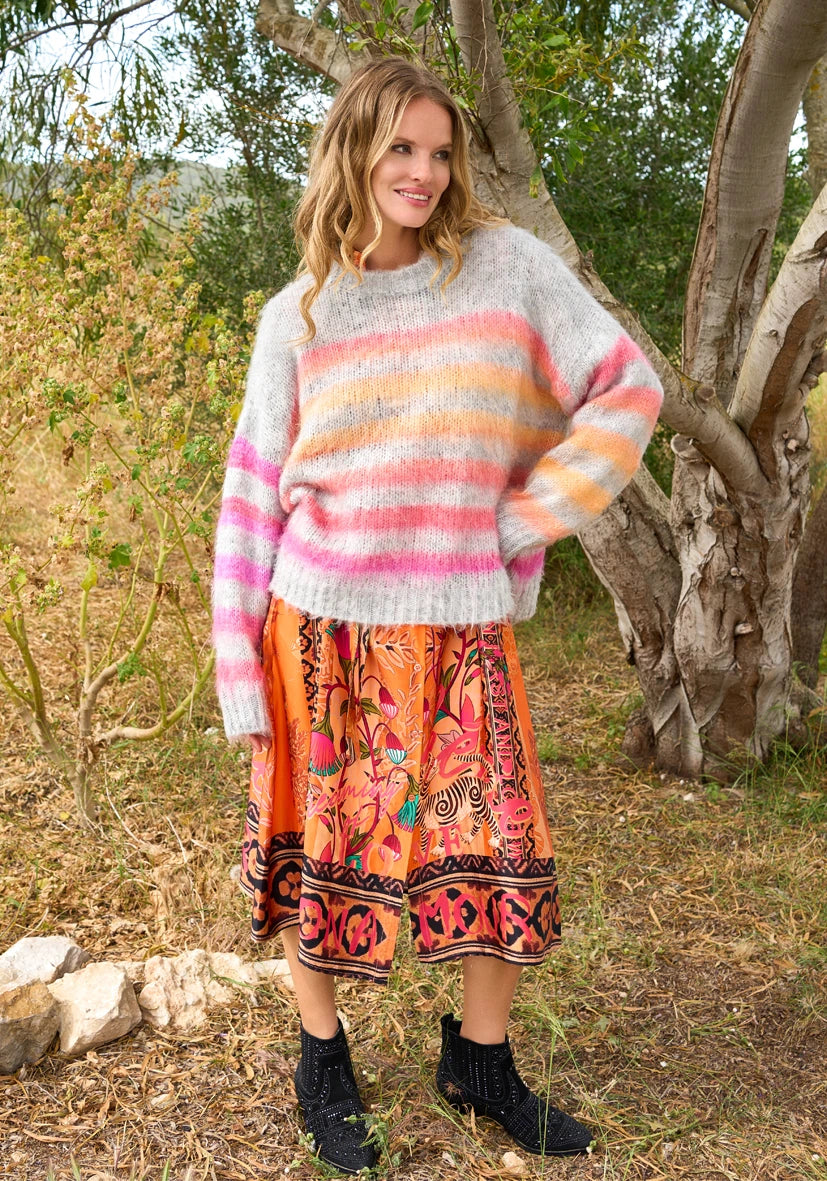 Miss Goodlife Pullover mit multicolor Stripes – hellgrau