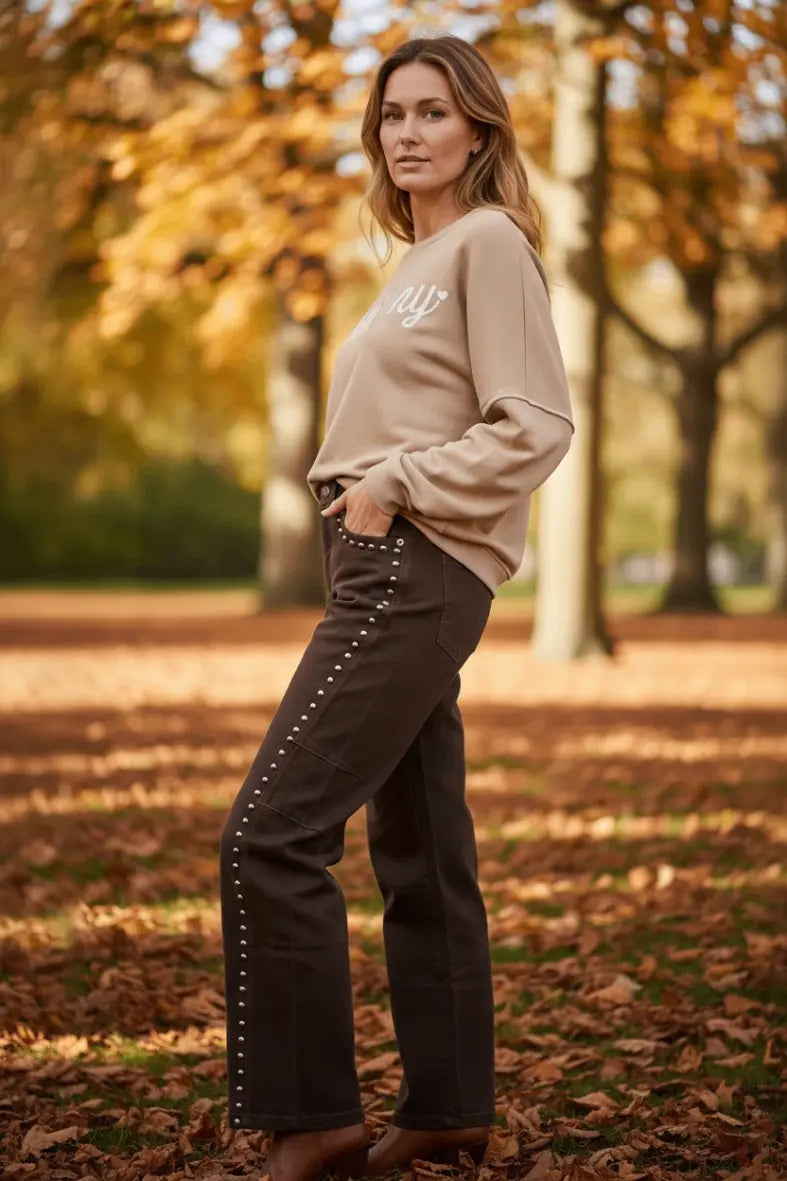 Miss Goodlife Ballon Jeans Studs – chocolate