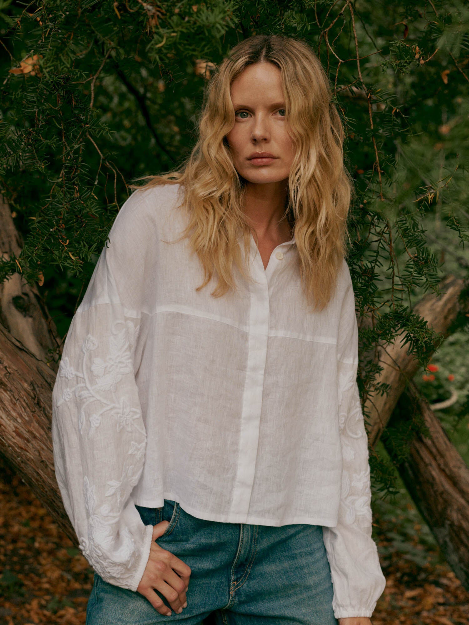 Repeat Handbestickte Leinen Bluse