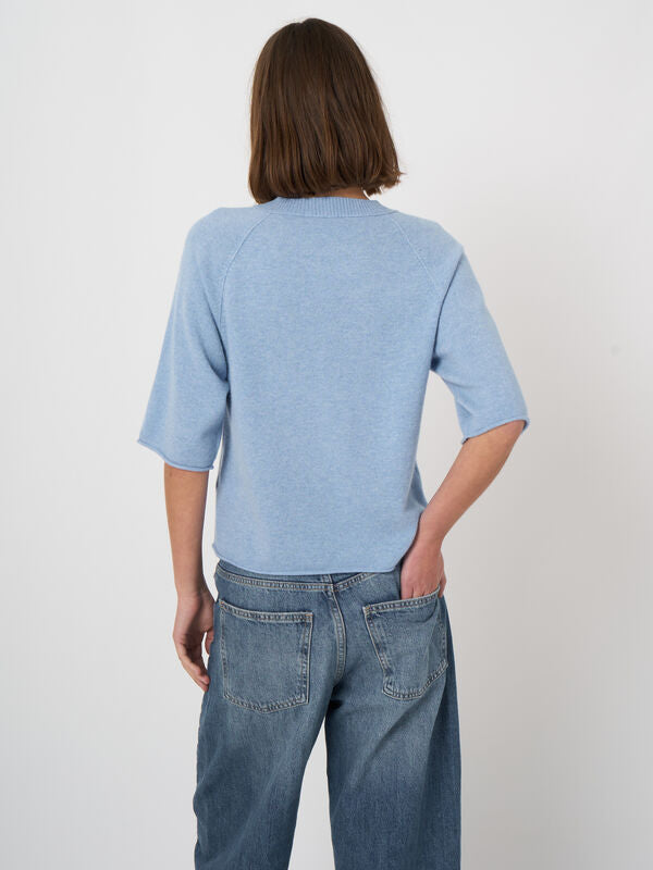 Repeat Cashmere Bio-Kaschmir Kurzarm-Pullover, GOTS-Zertifiziert Hellblau