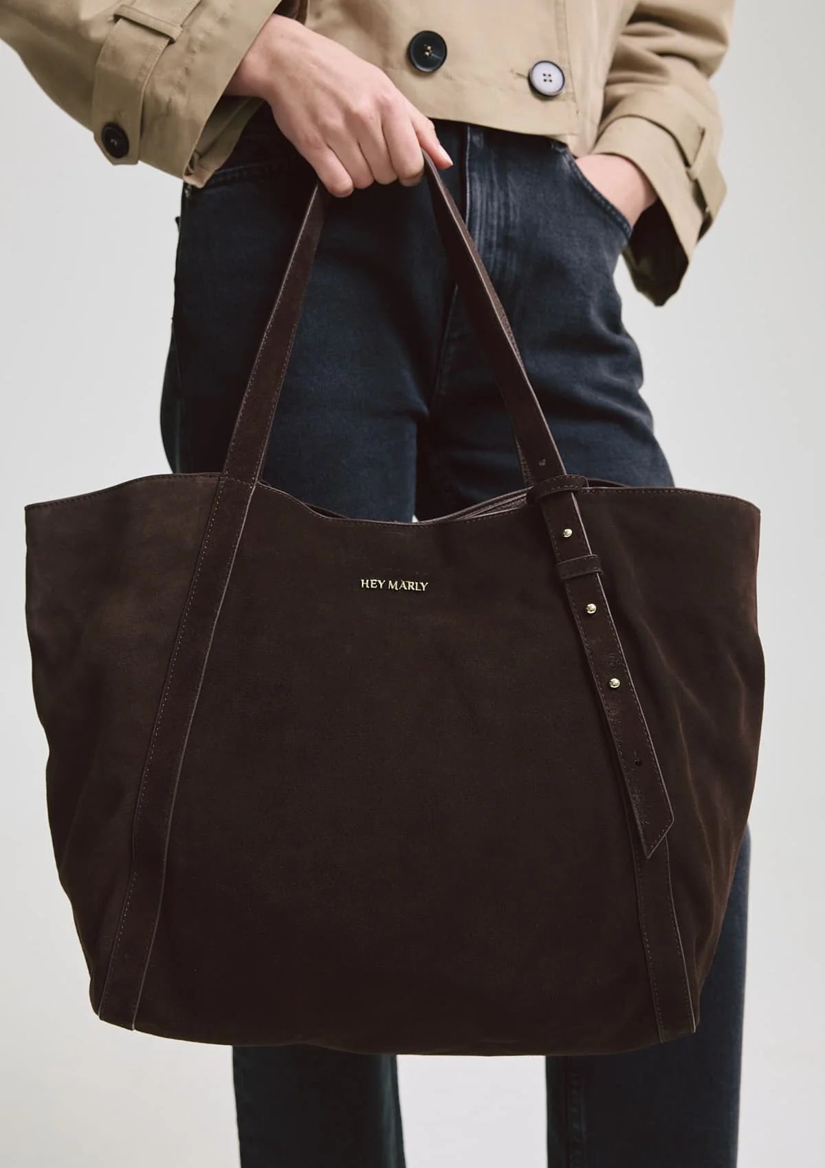 Hey Marly Pretty Wonder Suede L Coffe Tasche