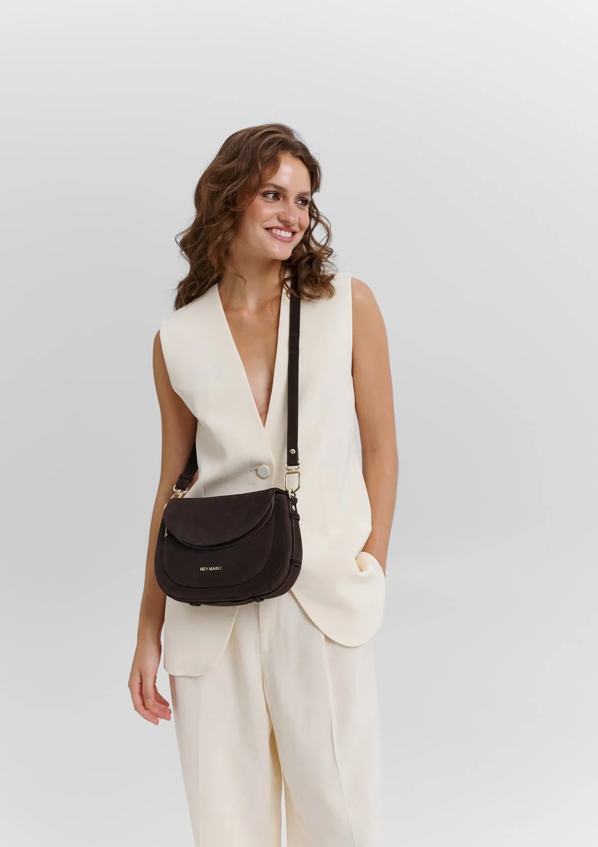Hey Marly Tasche BIG SISTER SUEDE - COFFEE