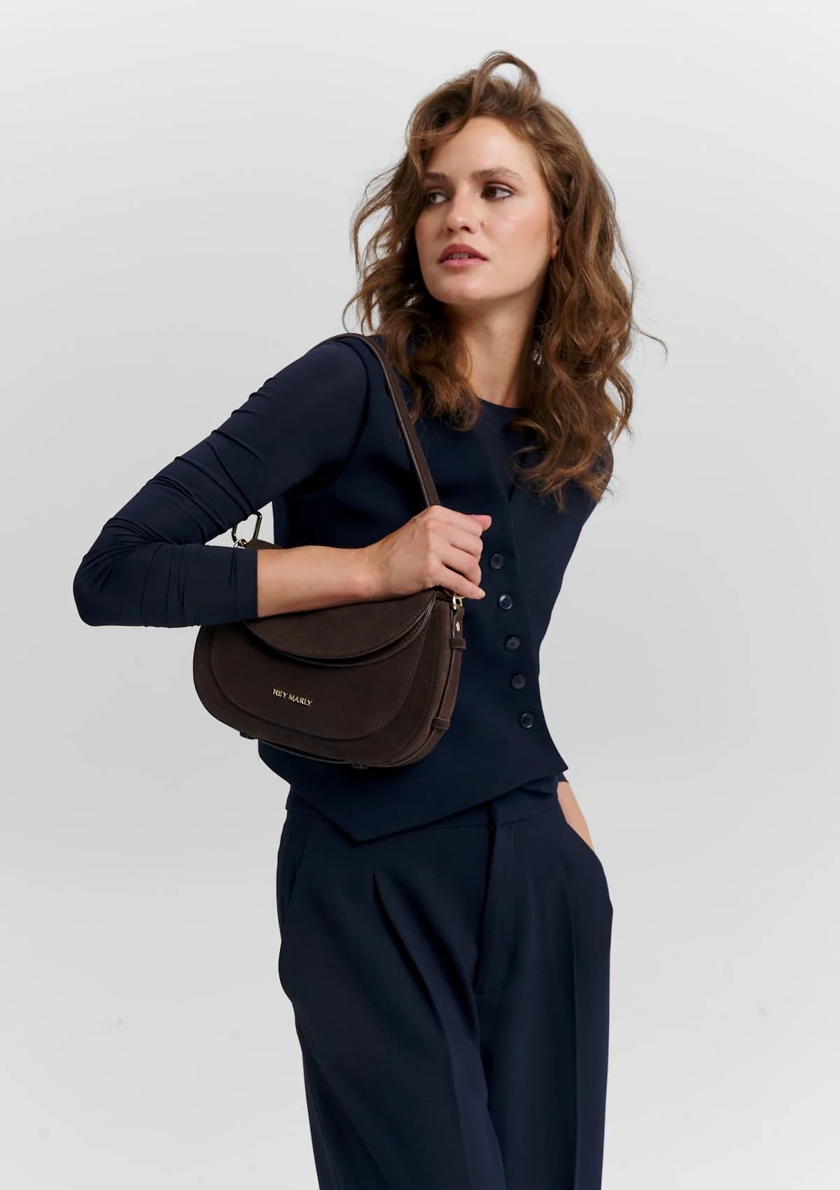 Hey Marly Tasche BIG SISTER SUEDE - COFFEE