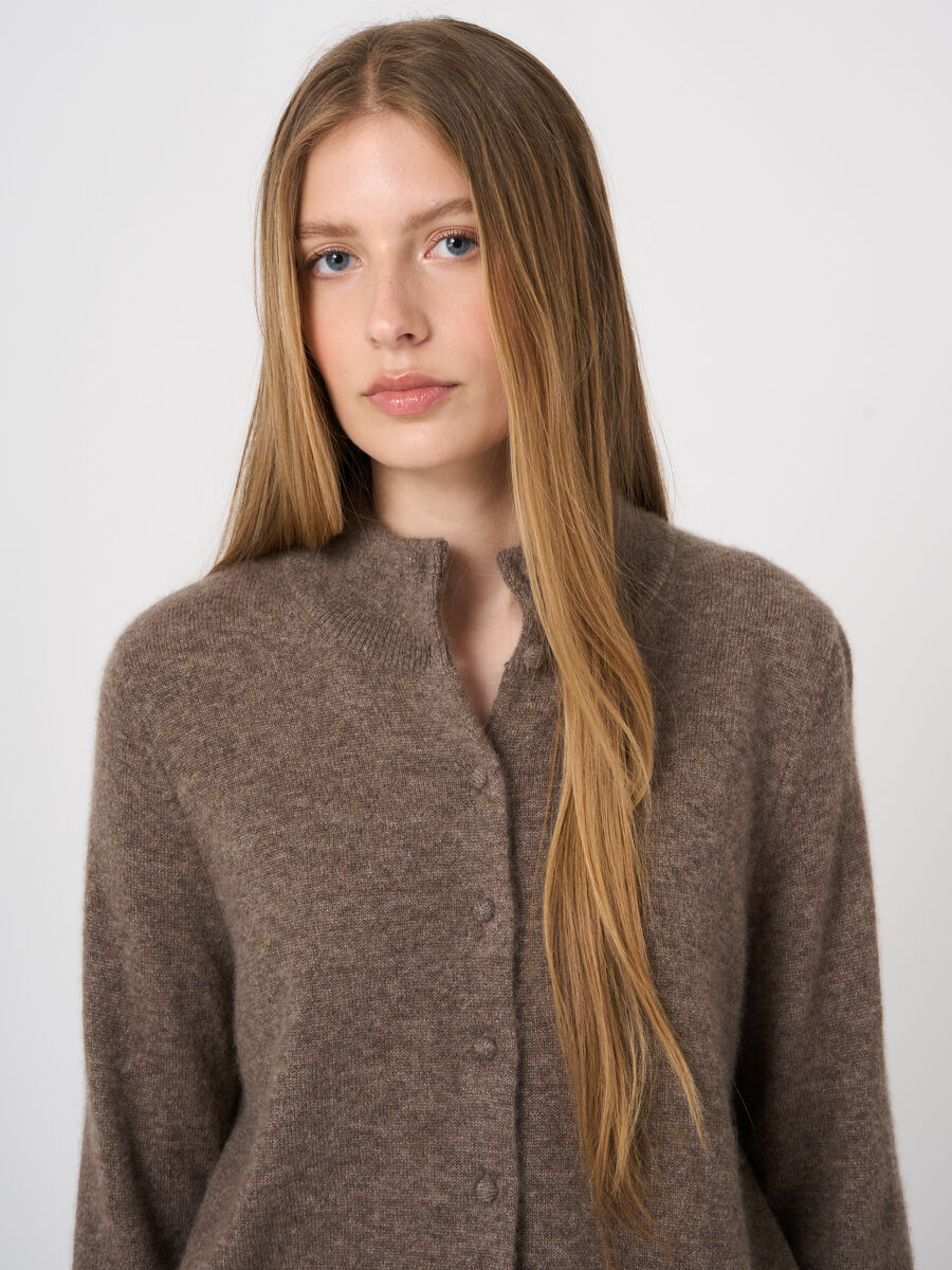 Repeat Cashmere Kaschmir-Seiden-Strickjacke Mit Stehkragen