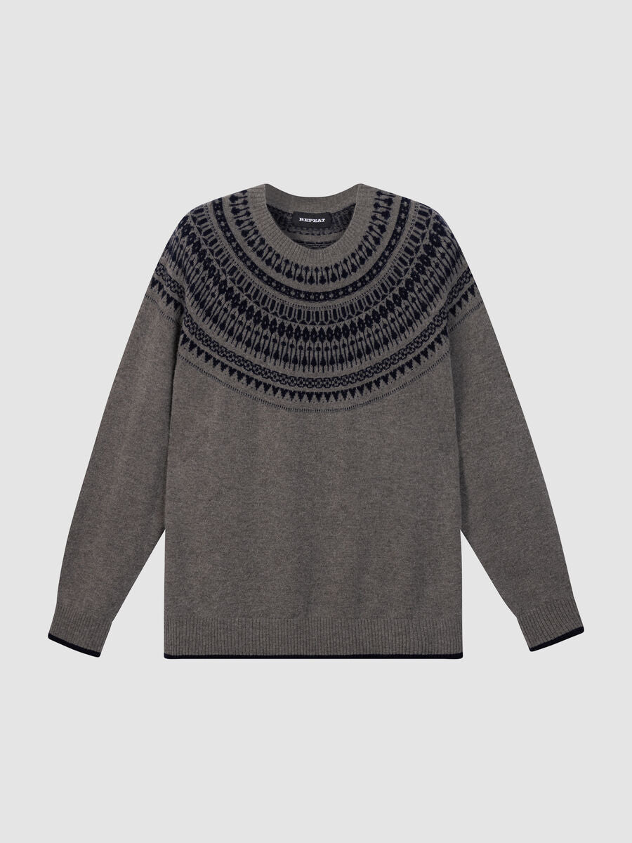 Repeat Cashmere Woll-Kaschmir-Feinstrickpullover Mit Intarsienpasse