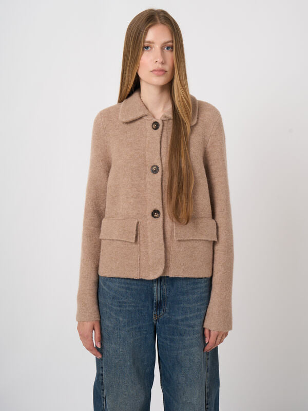 Repeat Boxy-Strickjacke Aus Wolle Und Alpaka Mit Polokragen