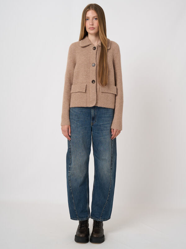 Repeat Boxy-Strickjacke Aus Wolle Und Alpaka Mit Polokragen