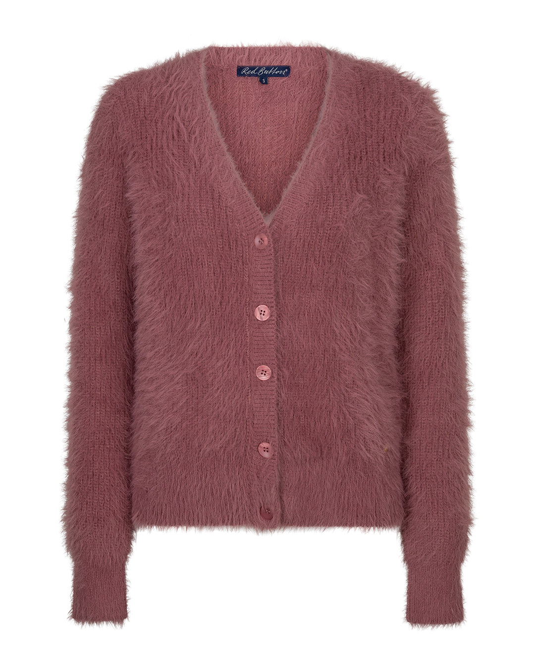 Red Button Sleeveless Fuzzy Cardigan Mauve