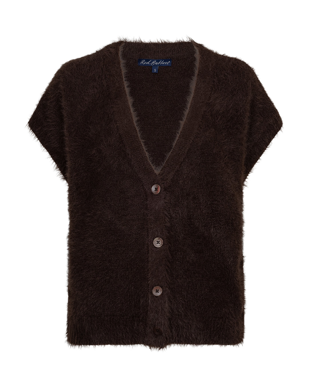Red Button Sleeveless Fuzzy Pullunder Espresso Braun