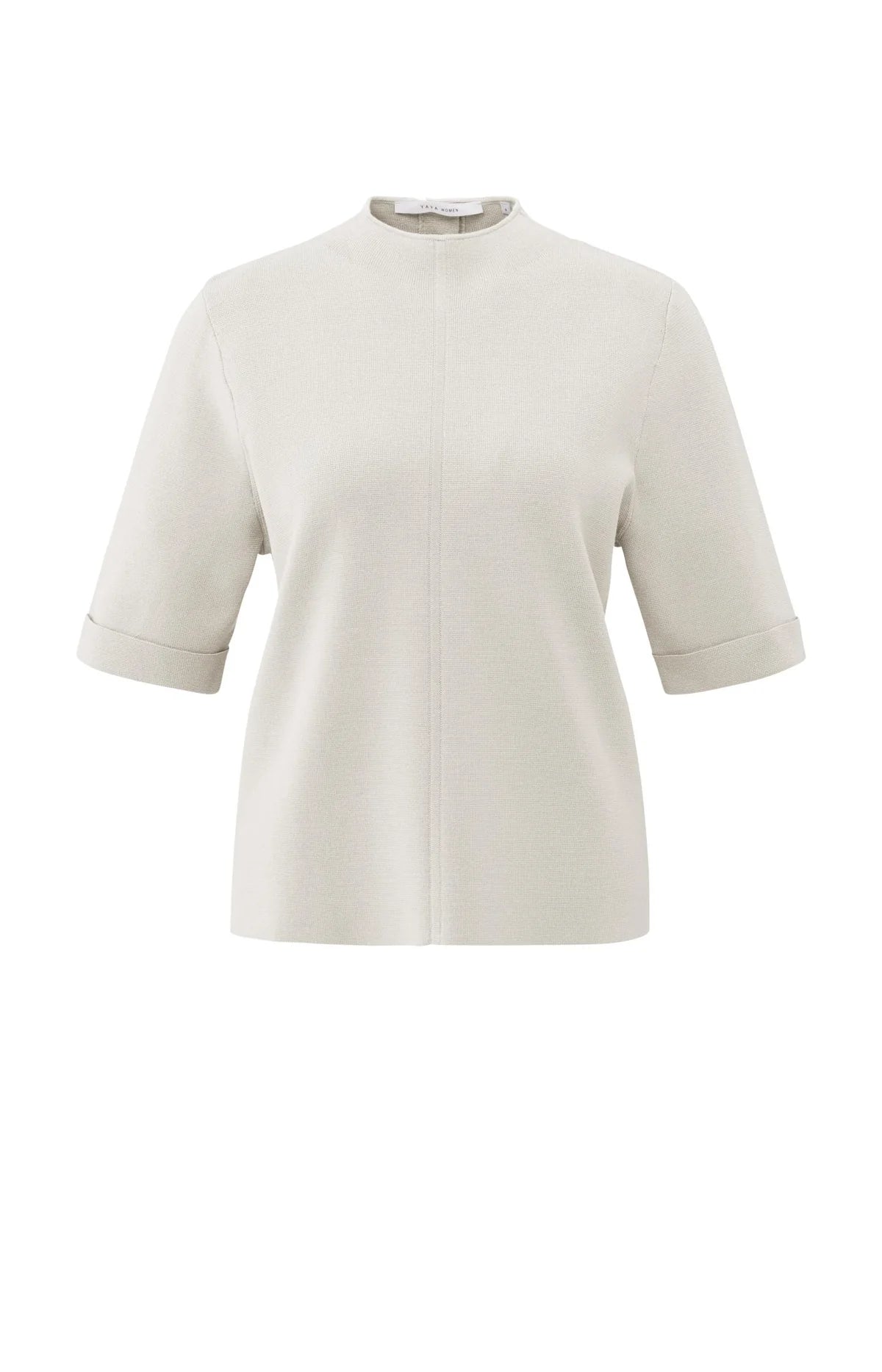 YAYA Luna Fine Knit Sweater – Kurzarm mit Rückenknopf-Detail