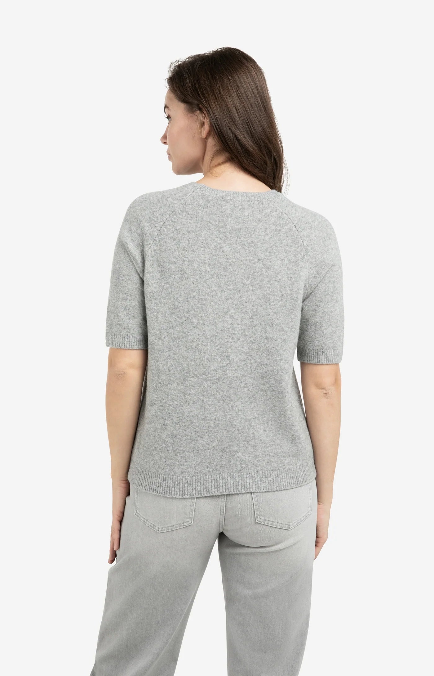 YAYA weicher Frühjahrs Pullover mit kurzen Armen und Rundhals Grau