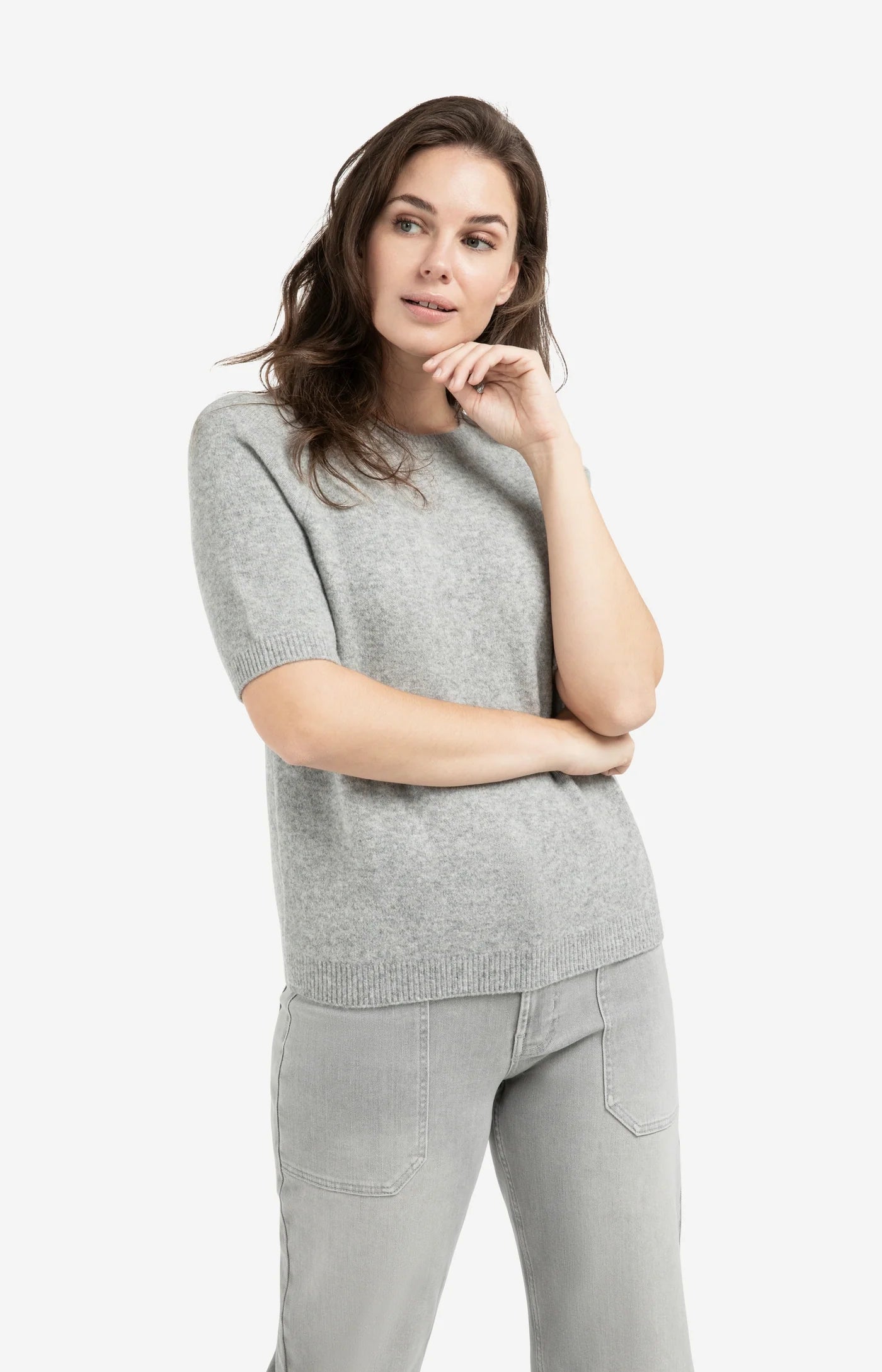 YAYA weicher Frühjahrs Pullover mit kurzen Armen und Rundhals Grau
