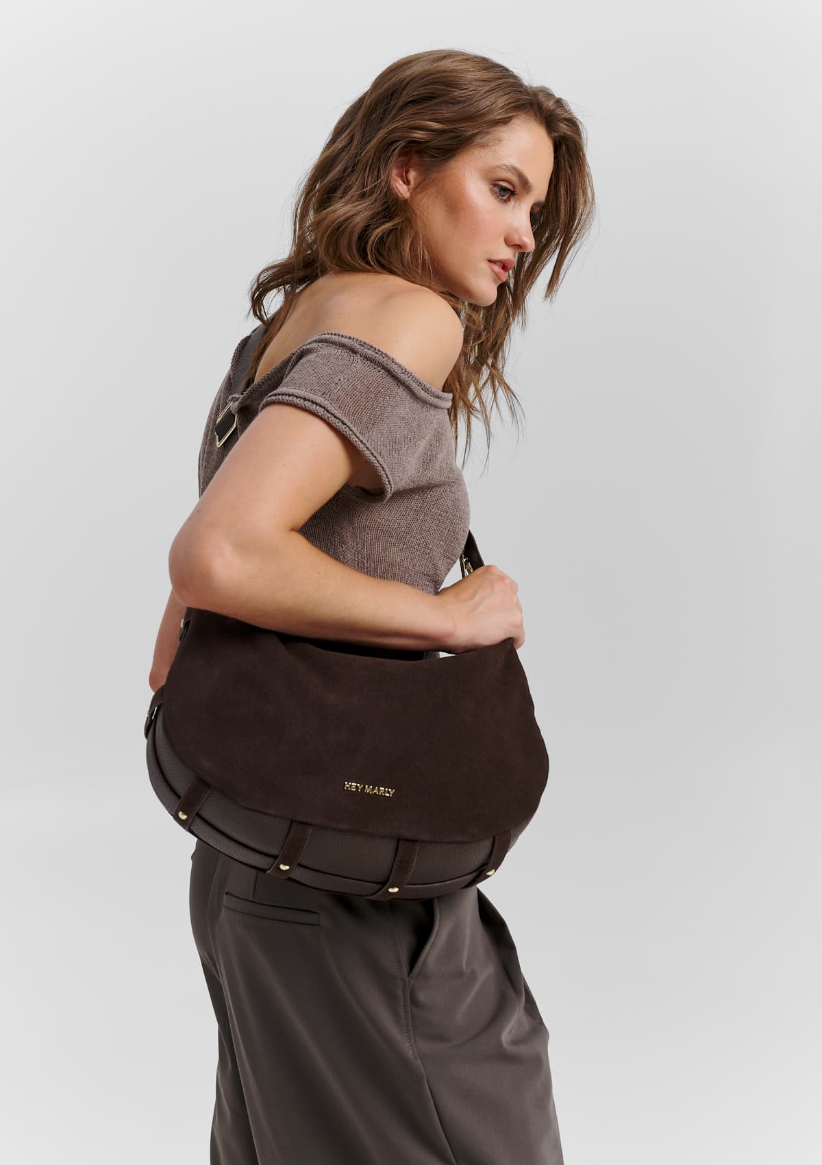 Hey Marly Tasche LIFETIME SISTER SUEDE M - COFFEE
