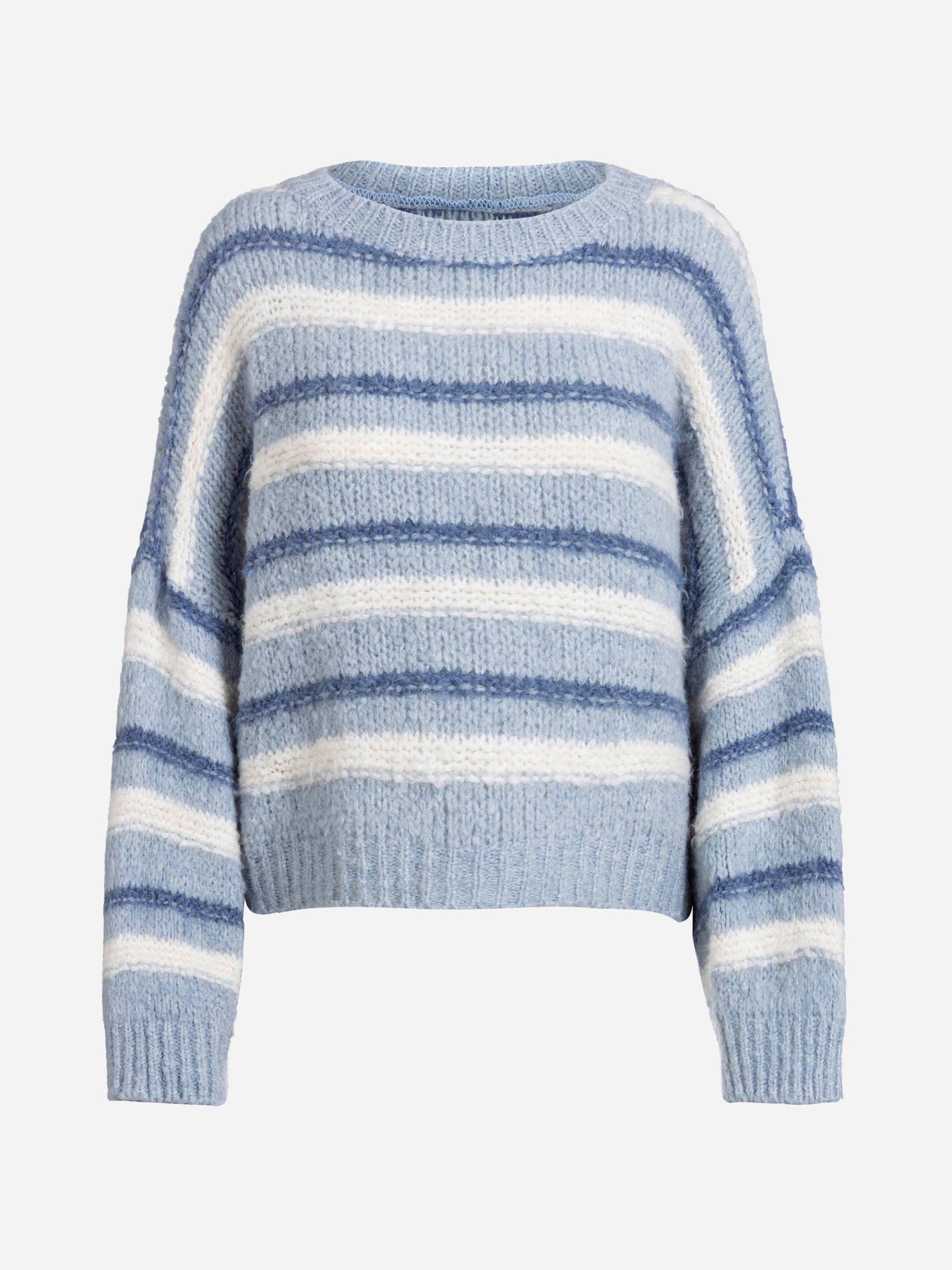 Herrlicher Grobstrick Pullover Blau Gestreift Ellana
