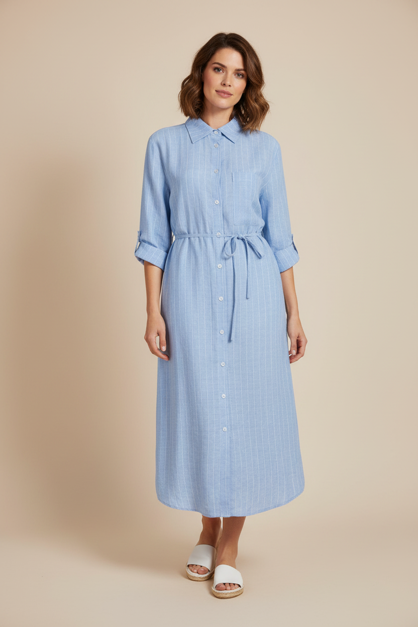 Red Bitton Leinen Kleid Shirtdress Linen/Viscose Pinstripe