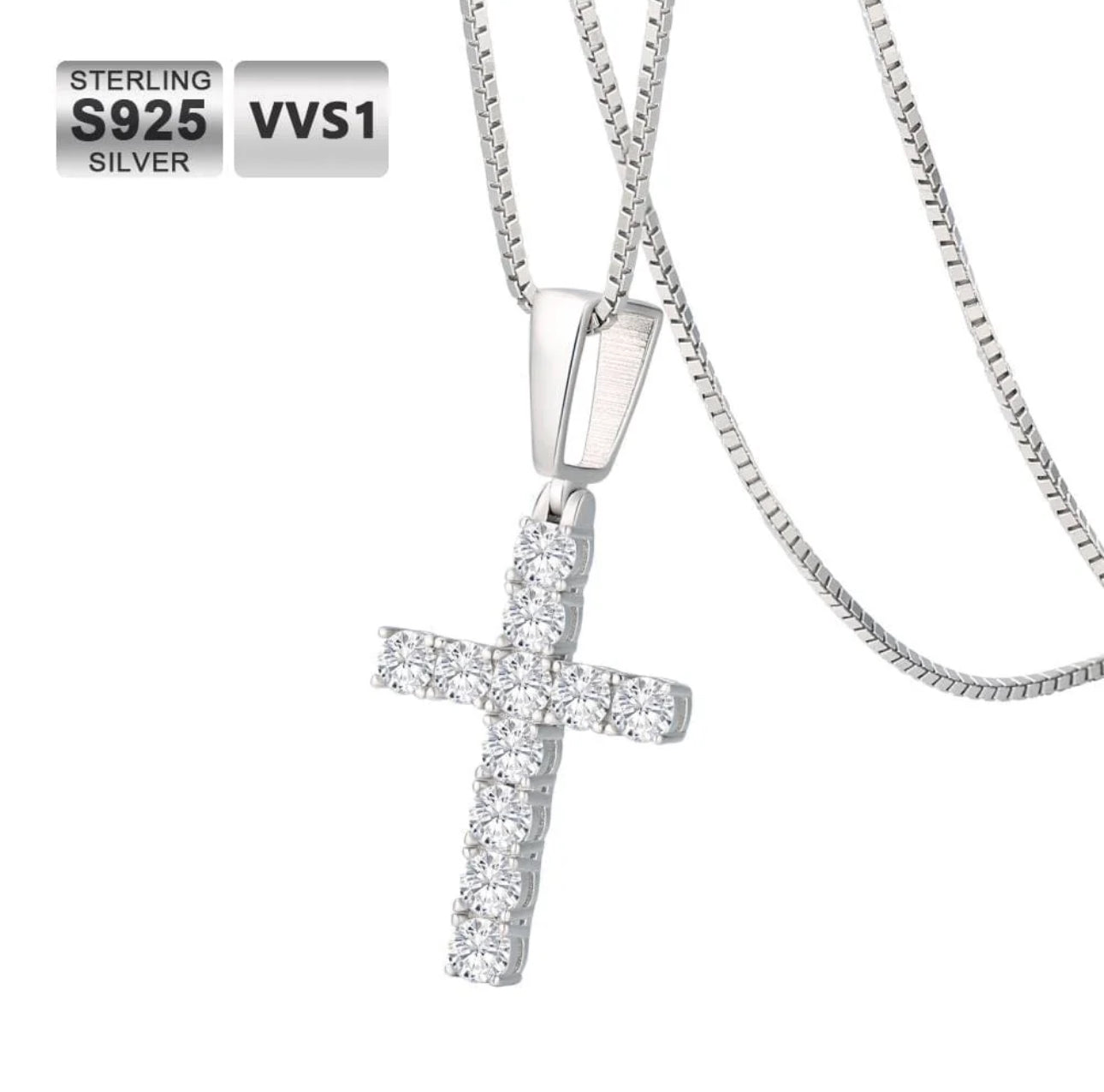 Kreuz Kette 925 Silber mit Moissanite