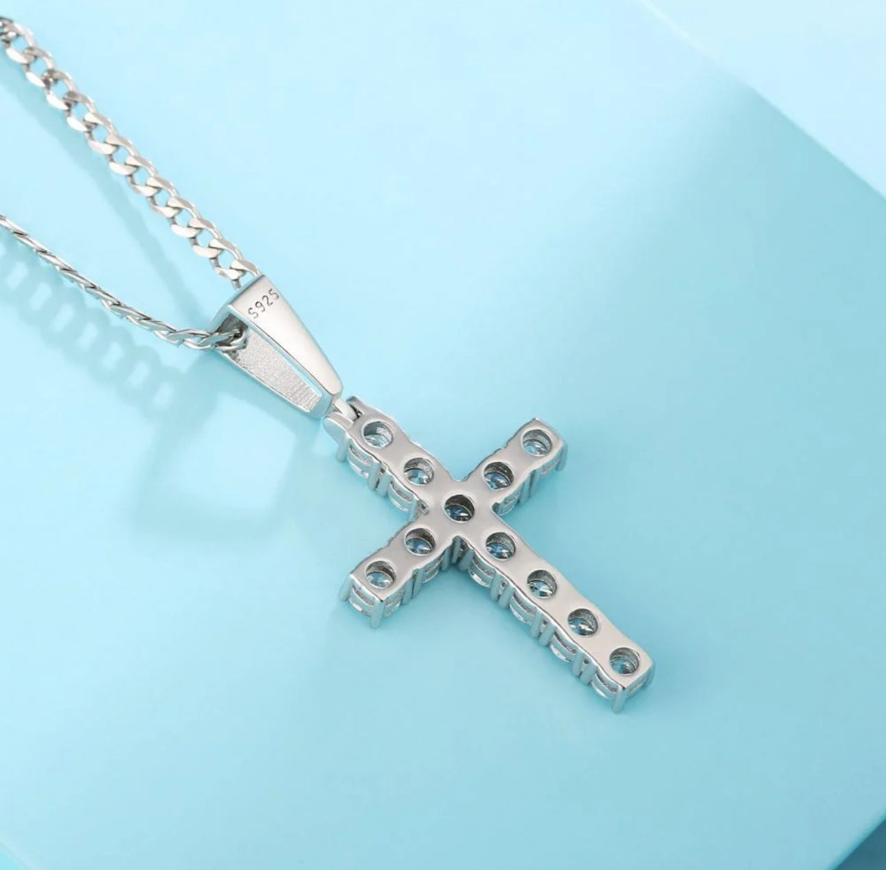 Kreuz Kette 925 Silber mit Moissanite