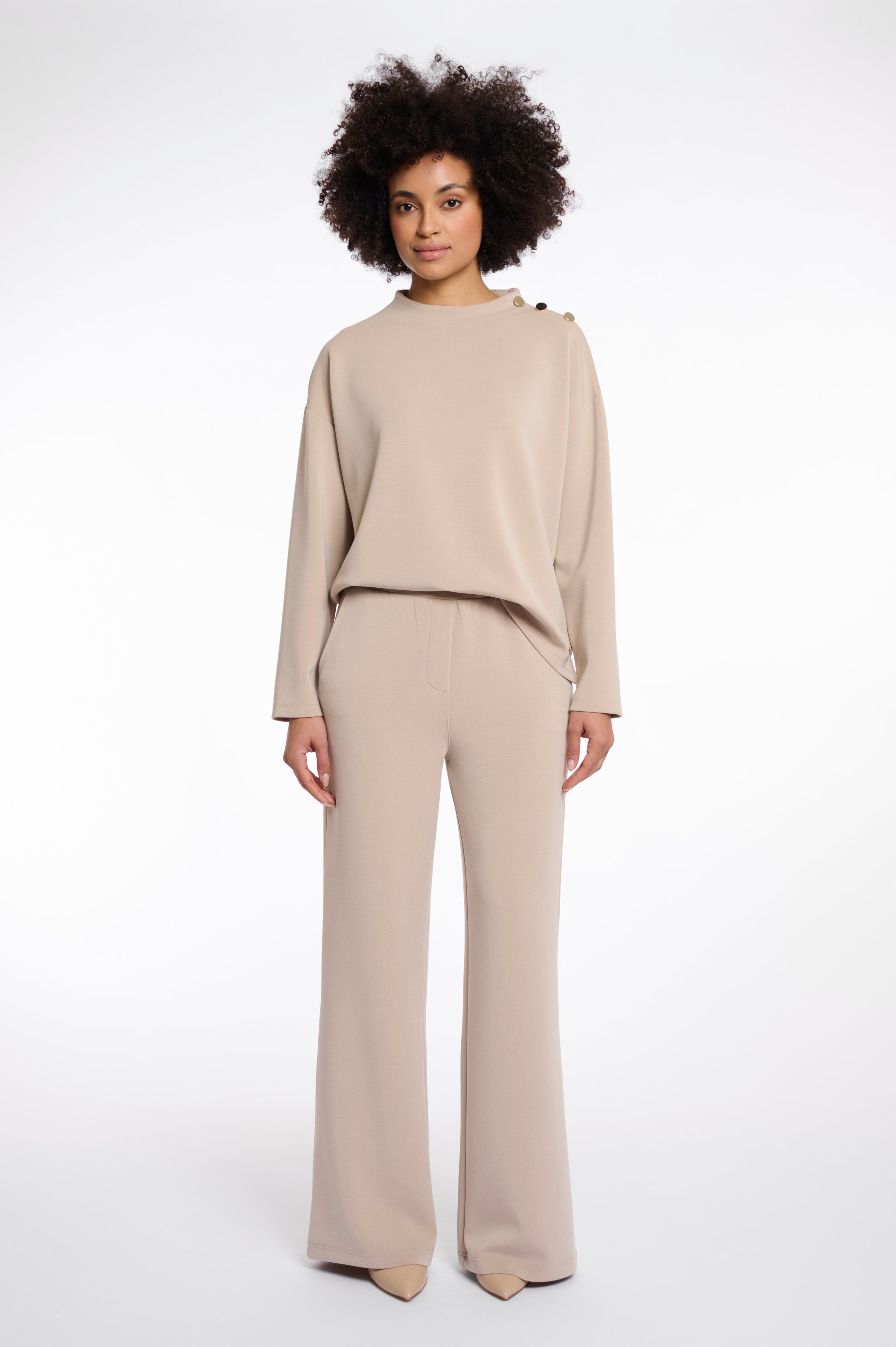 Rino & Pelle Wide Straight Leg Trousers Hose in Desert Beige
