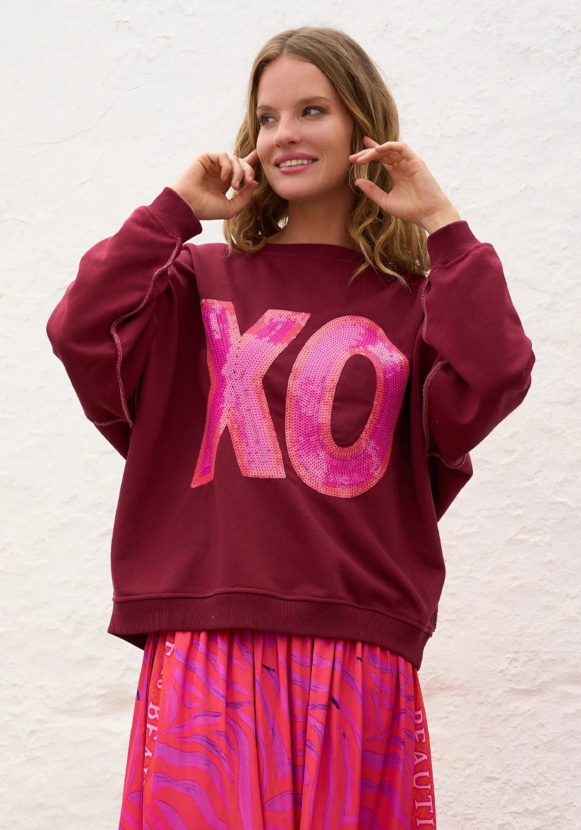 Miss Goodlife Roundneck XO Paillette - Bordeaux