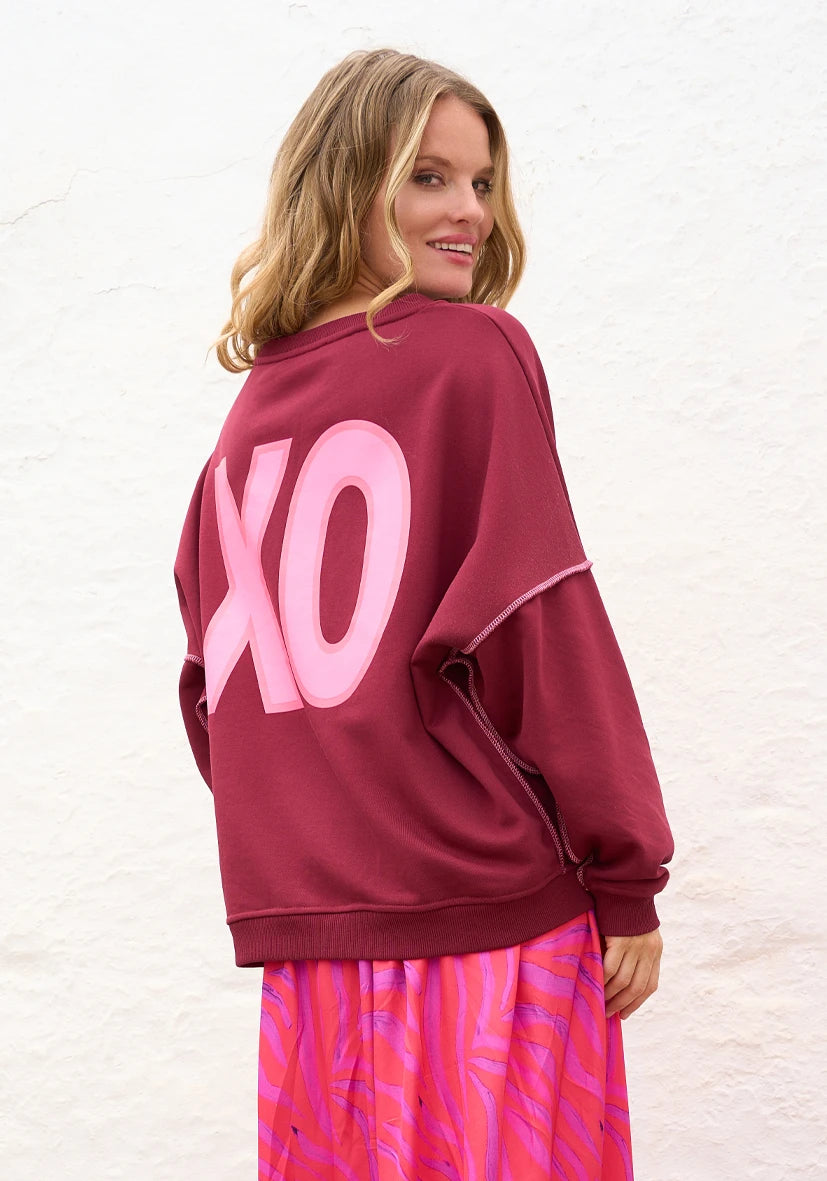 Miss Goodlife Roundneck XO Paillette - Bordeaux