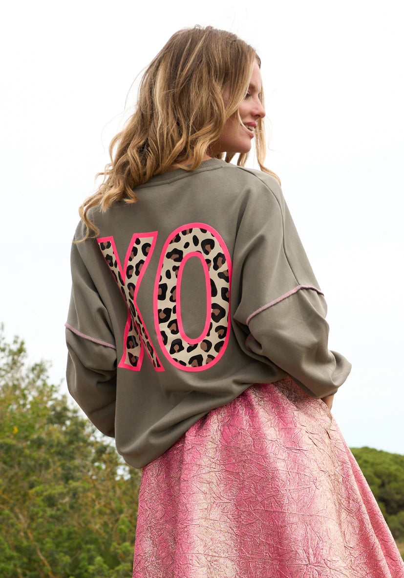 Miss Goodlife Roundneck XO Paillette Pullover- Olive