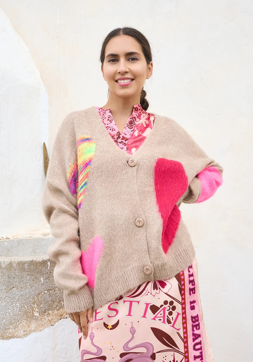 Miss Goodlife Cardigan Hearts – sand