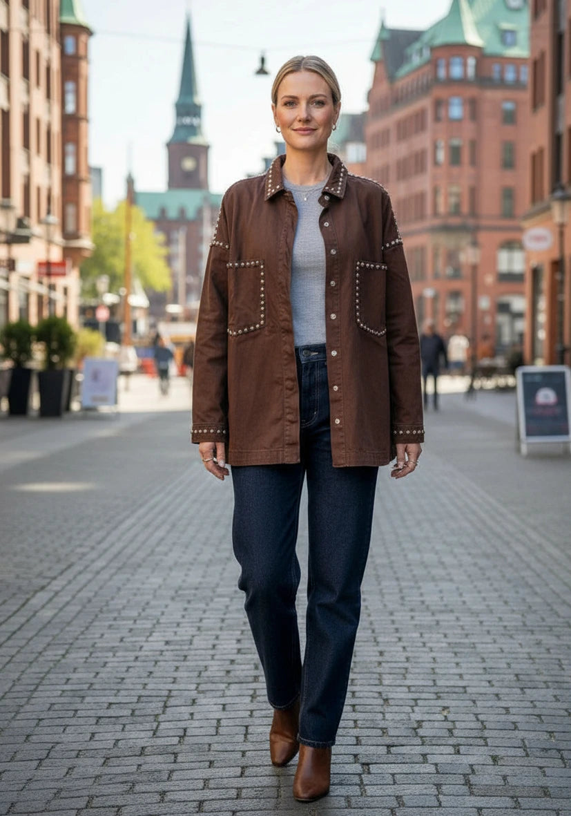 Miss Goodlife Jeans Bluse Studs – chocolate