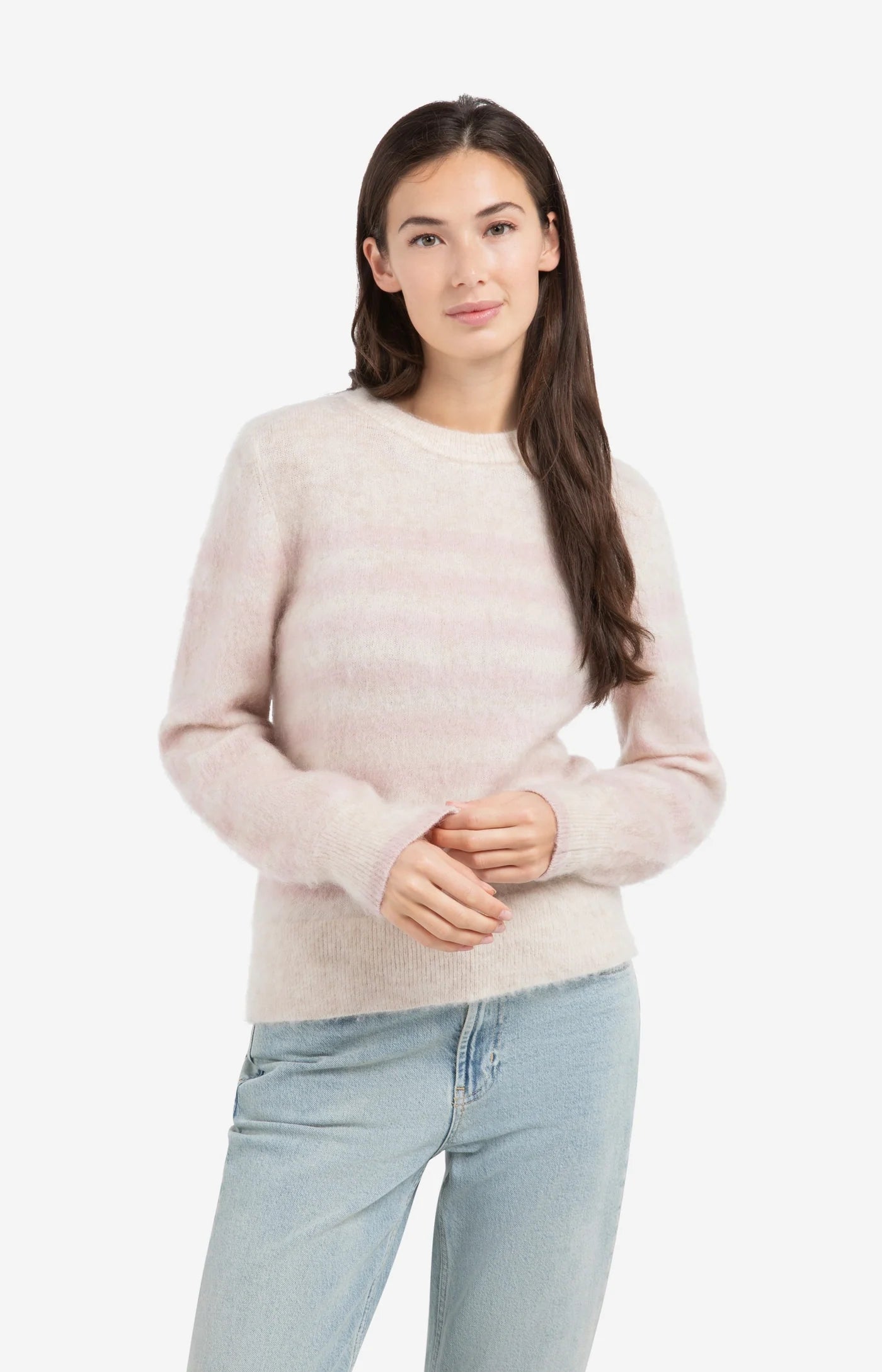 YAYA Kuschel Pullover Beige mit Rosa Streifen