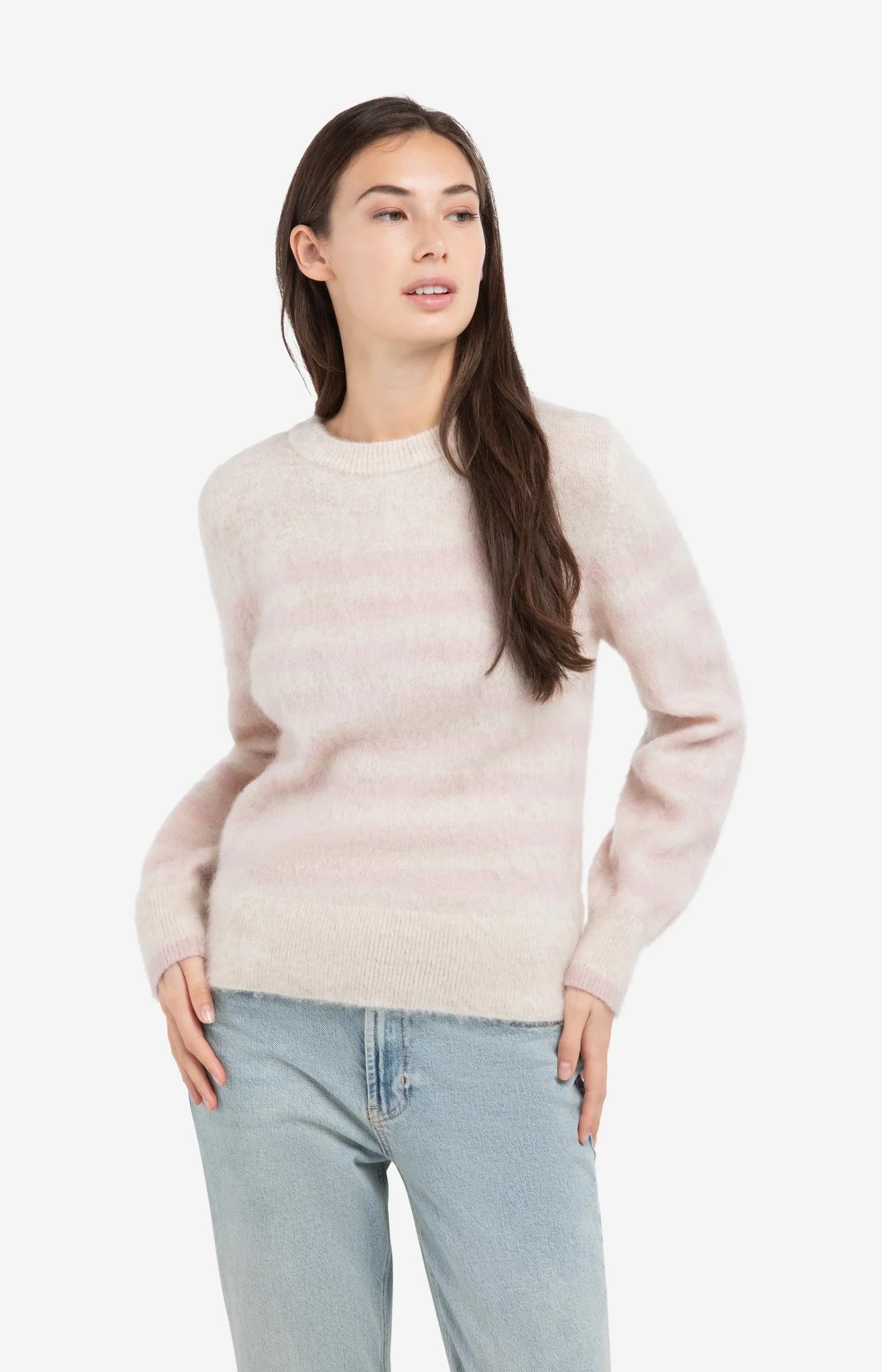 YAYA Kuschel Pullover Beige mit Rosa Streifen