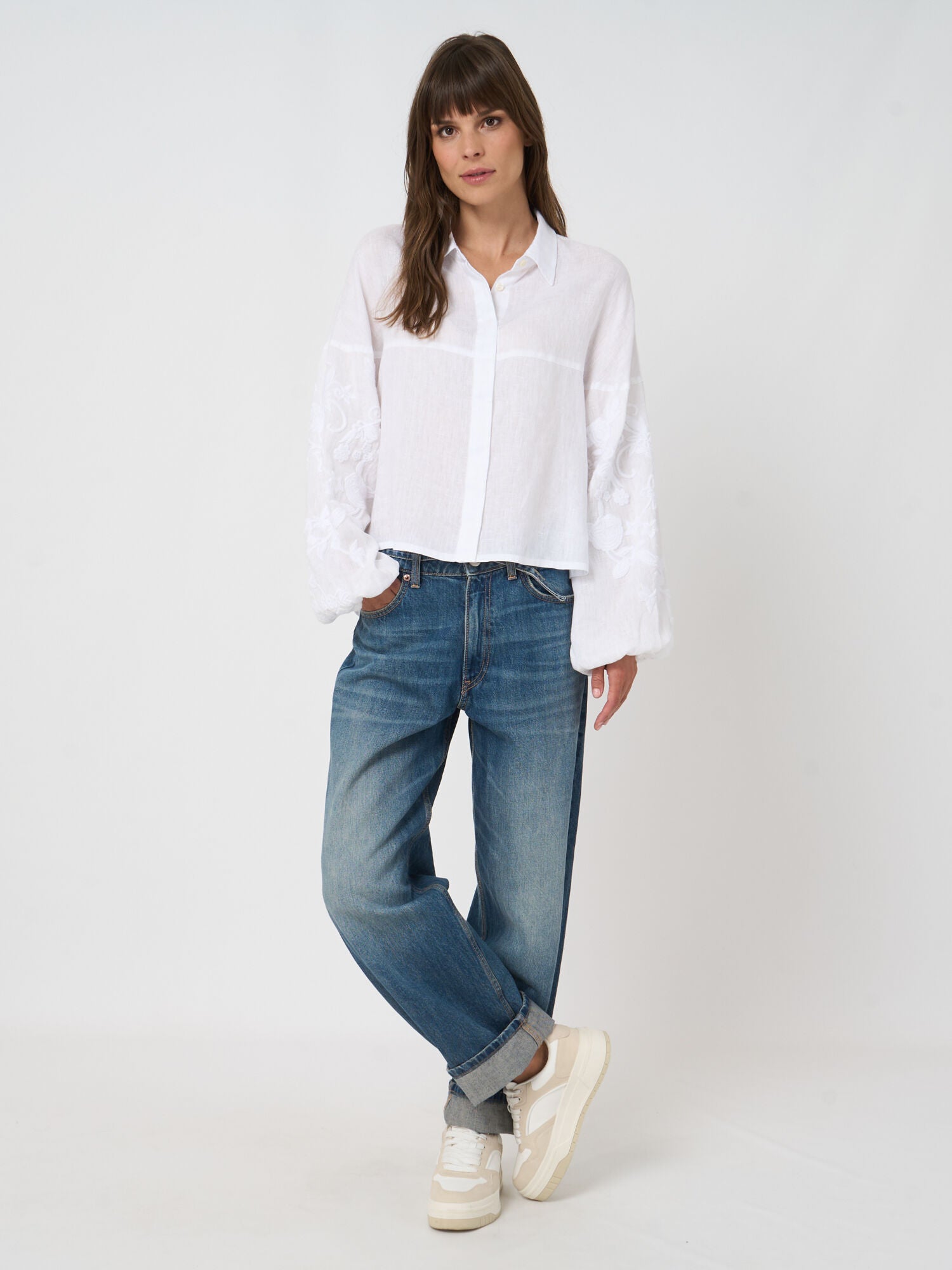 Repeat Handbestickte Leinen Bluse