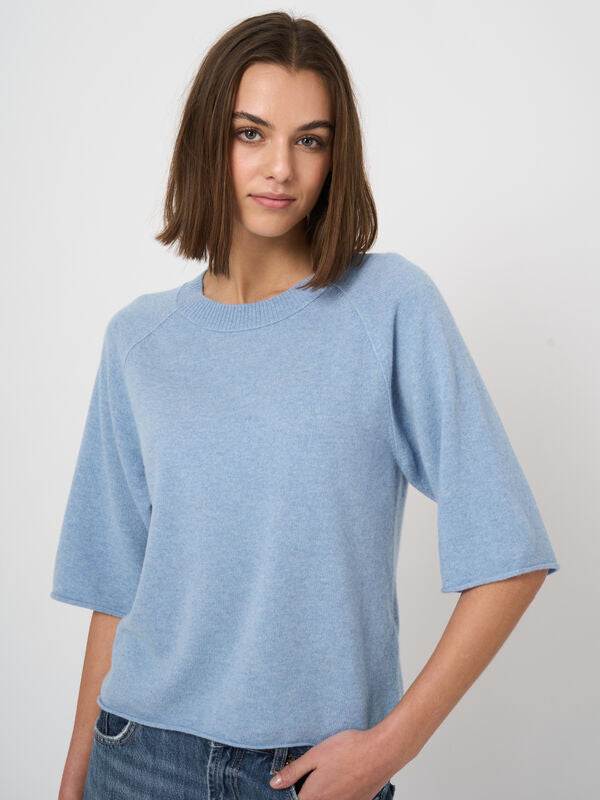 Repeat Cashmere Bio-Kaschmir Kurzarm-Pullover, GOTS-Zertifiziert Hellblau