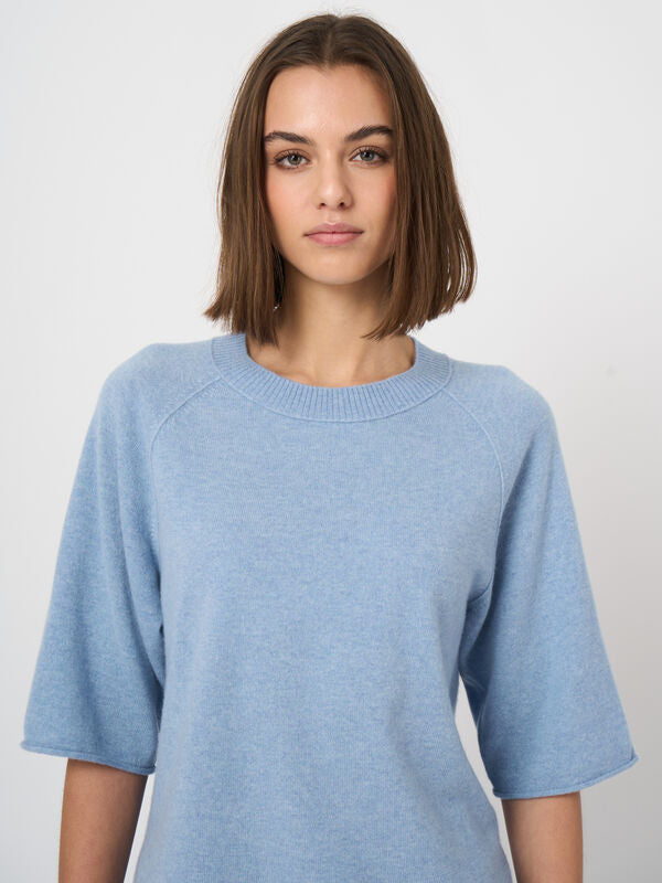 Repeat Cashmere Bio-Kaschmir Kurzarm-Pullover, GOTS-Zertifiziert Hellblau