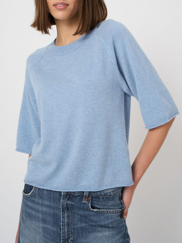 Repeat Cashmere Bio-Kaschmir Kurzarm-Pullover, GOTS-Zertifiziert Hellblau
