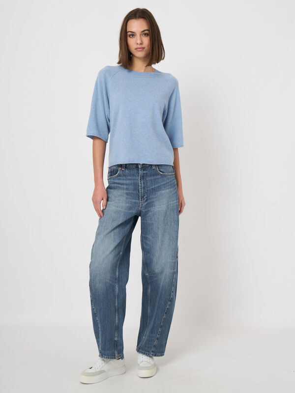 Repeat Cashmere Bio-Kaschmir Kurzarm-Pullover, GOTS-Zertifiziert Hellblau