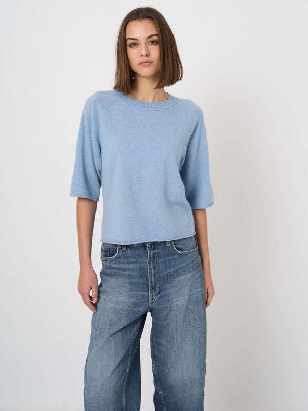Repeat Cashmere Bio-Kaschmir Kurzarm-Pullover, GOTS-Zertifiziert Hellblau