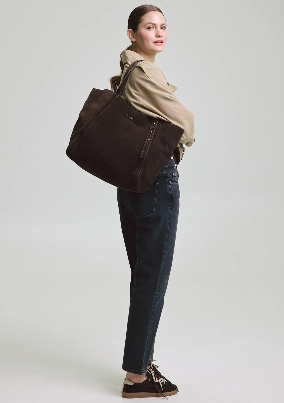 Hey Marly Pretty Wonder Suede L Coffe Tasche