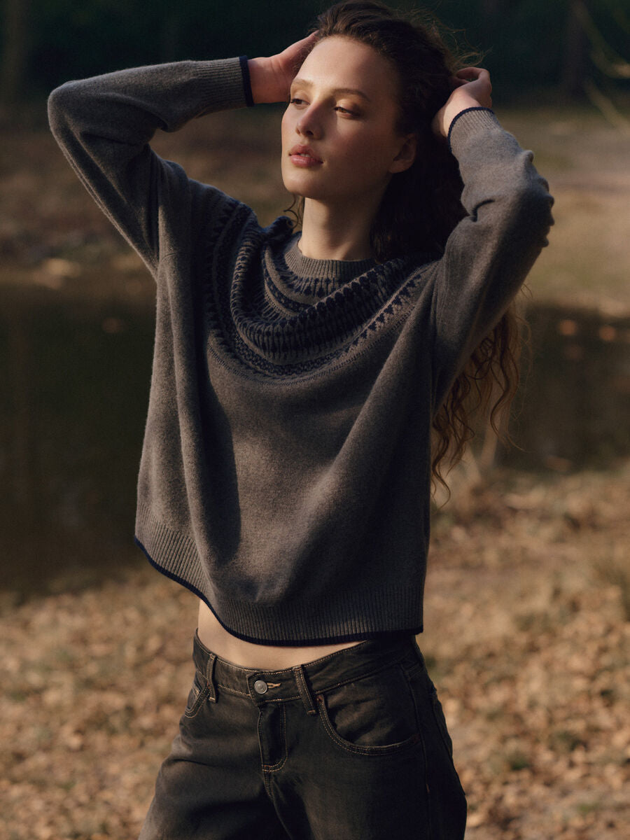 Repeat Cashmere Woll-Kaschmir-Feinstrickpullover Mit Intarsienpasse