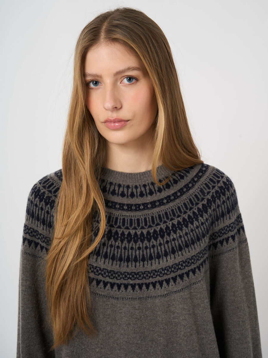 Repeat Cashmere Woll-Kaschmir-Feinstrickpullover Mit Intarsienpasse