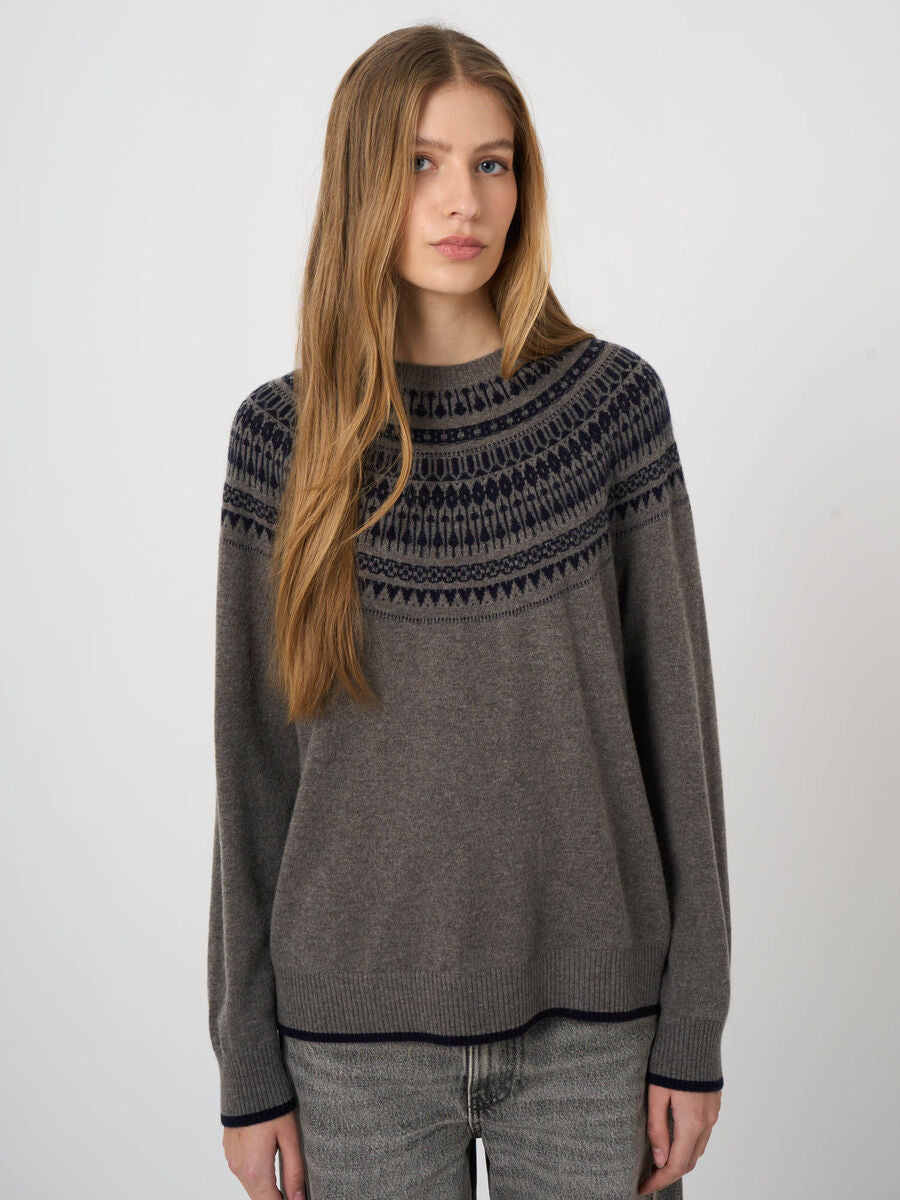 Repeat Cashmere Woll-Kaschmir-Feinstrickpullover Mit Intarsienpasse