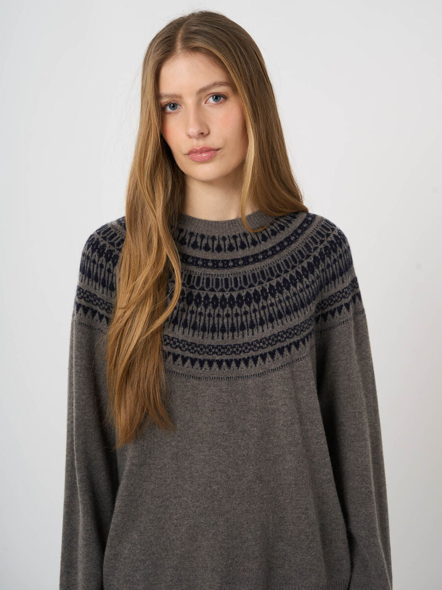 Repeat Cashmere Woll-Kaschmir-Feinstrickpullover Mit Intarsienpasse