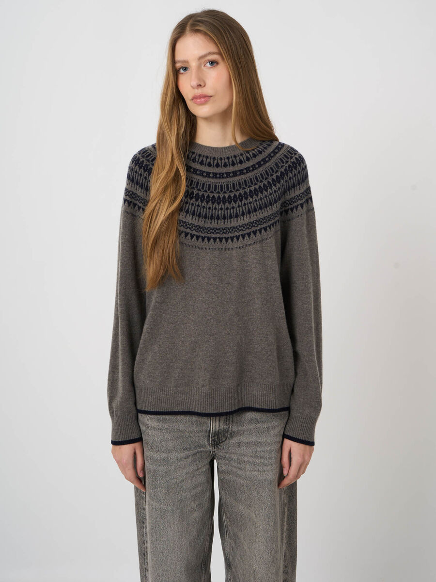 Repeat Cashmere Woll-Kaschmir-Feinstrickpullover Mit Intarsienpasse