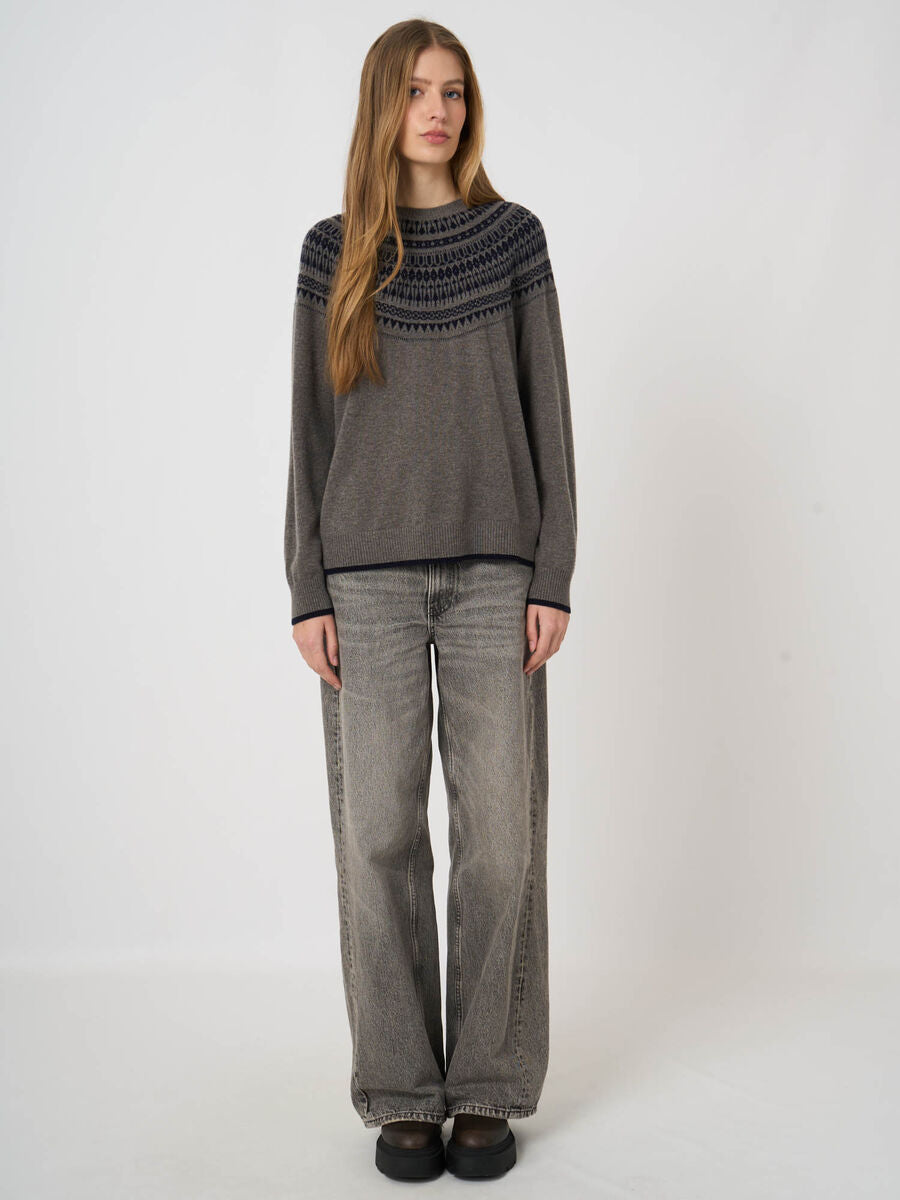 Repeat Cashmere Woll-Kaschmir-Feinstrickpullover Mit Intarsienpasse