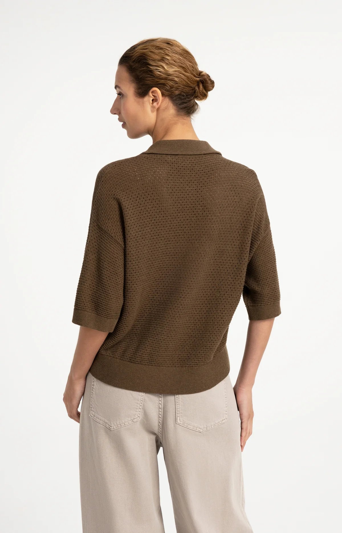 YAYA Locker gestrickter Kurzarm-Cardigan mit Kragen