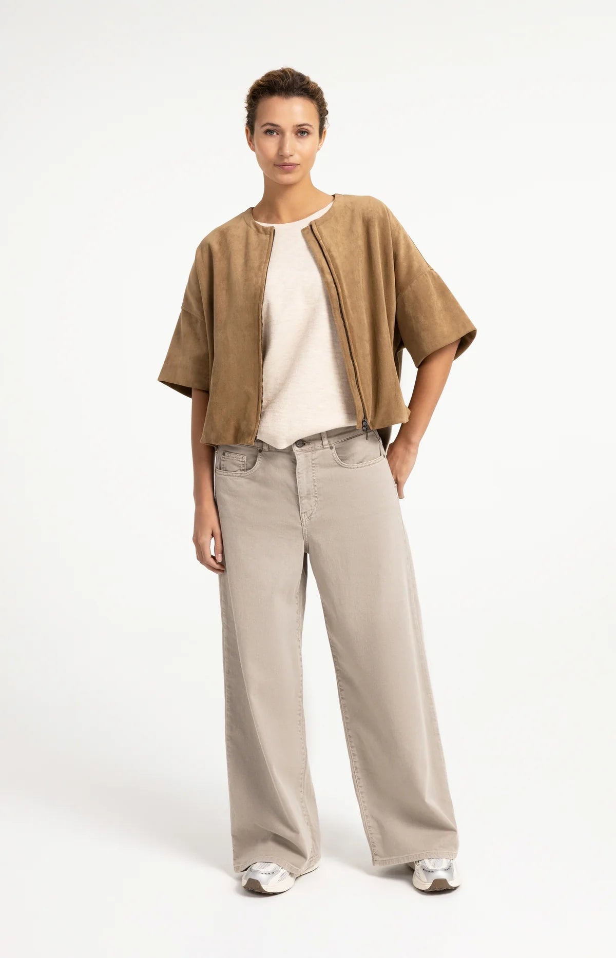 YAYA Kurzärmelige Oversize-Jacke aus Velourslederimitat