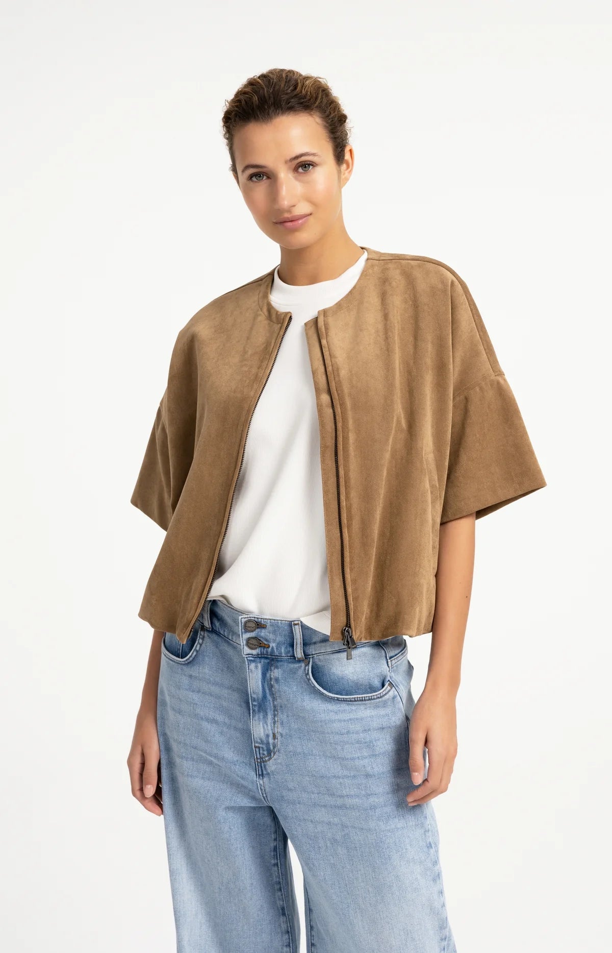 YAYA Kurzärmelige Oversize-Jacke aus Velourslederimitat
