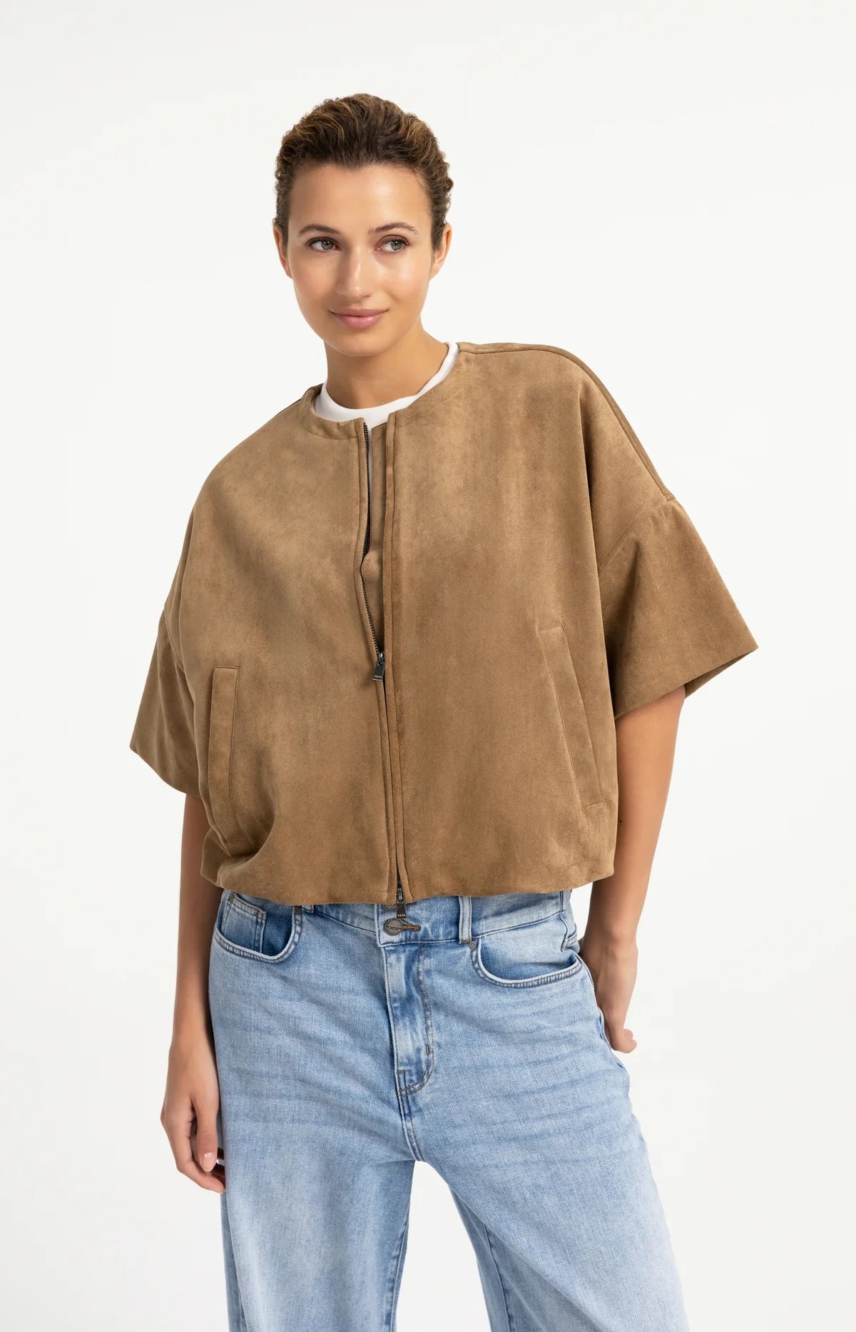YAYA Kurzärmelige Oversize-Jacke aus Velourslederimitat