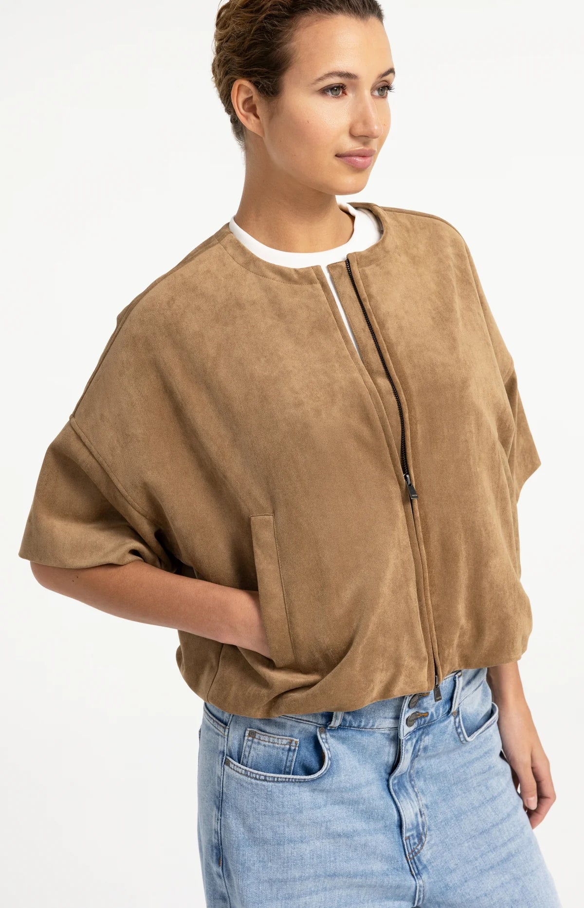 YAYA Kurzärmelige Oversize-Jacke aus Velourslederimitat