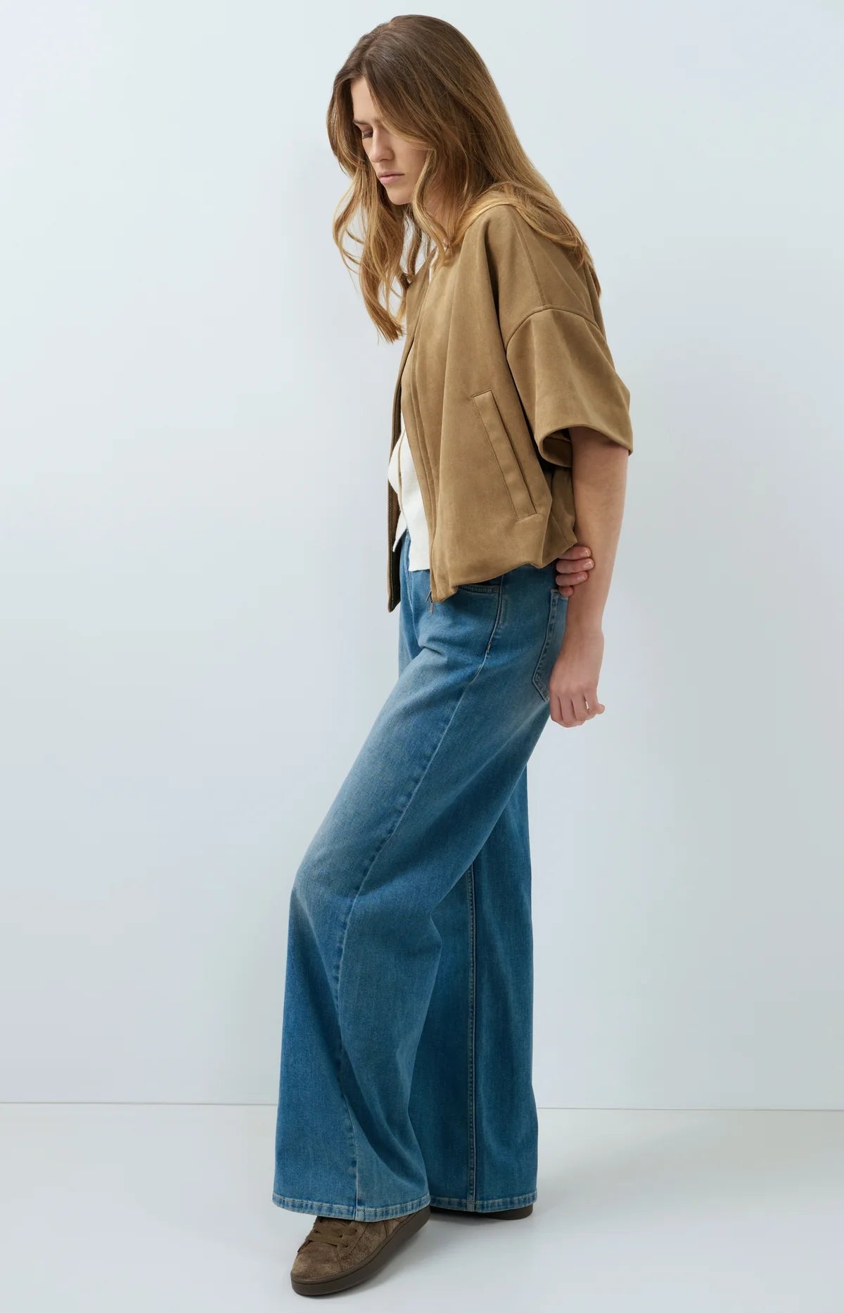 YAYA Kurzärmelige Oversize-Jacke aus Velourslederimitat